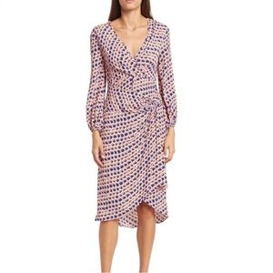 NWT Diane Von Frustenberg Pink blue Draco Abstract print  3/4 sleeve dress sz10